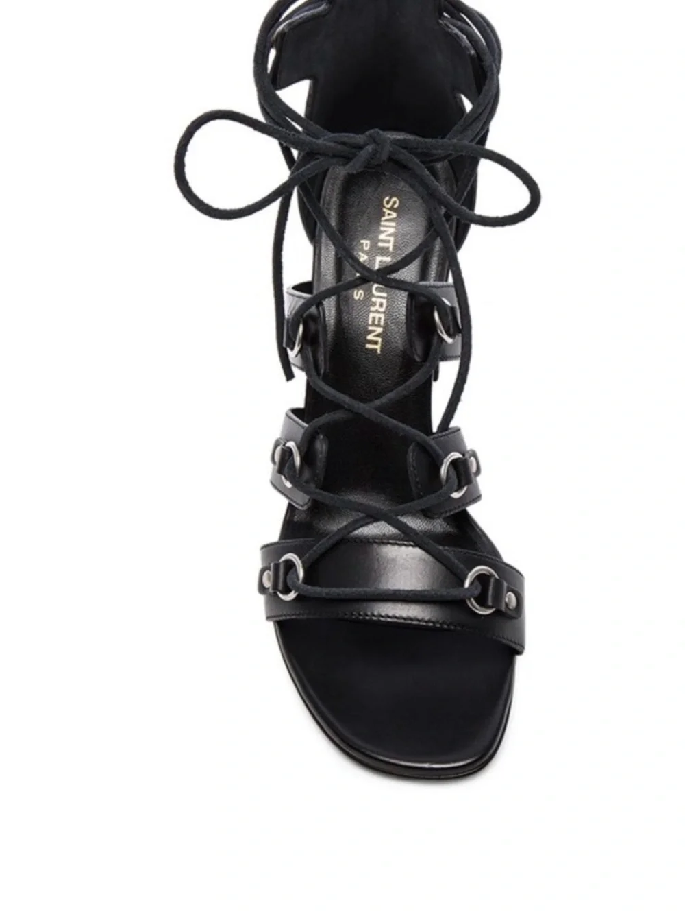 Saint Laurent Babies Black Lace-Up Block Heel Sandal 37.5 - Picture 6 of 9